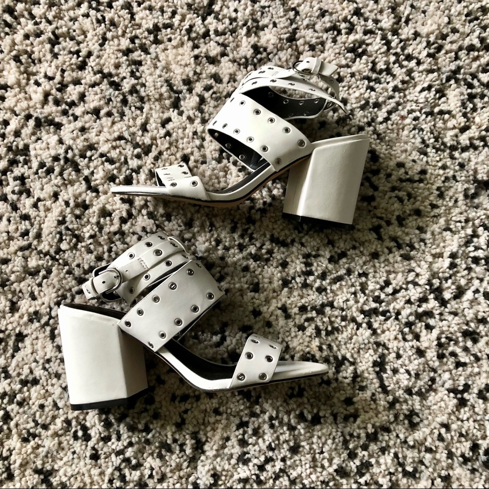 Chunky heel white strappy sandals